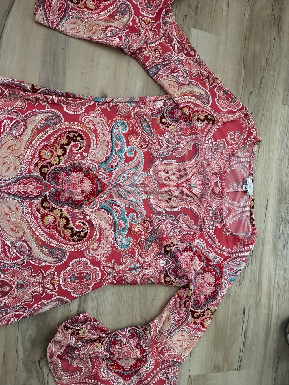 Olivia Matthews Red Paisley V-Neck Long Sleeve Tunic